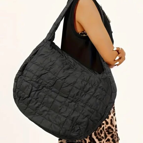 Fashionable Large Capacity Puffer Embroidered Shoulder Bag  - Black - Picture 8 of 15